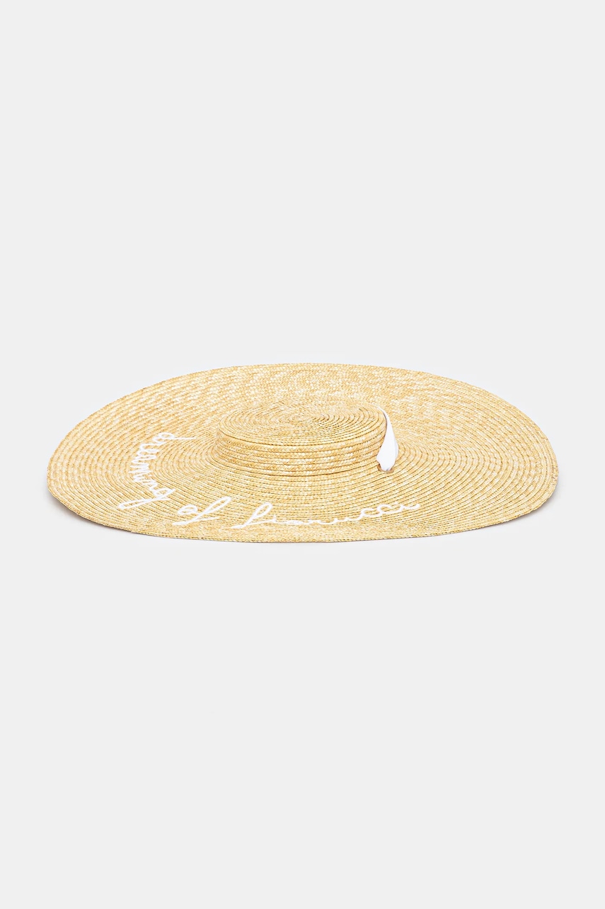 Fiorucci palarie Straw Embroidered Tie Ribbon culoarea bej, W02SMAHA399ST01NA02