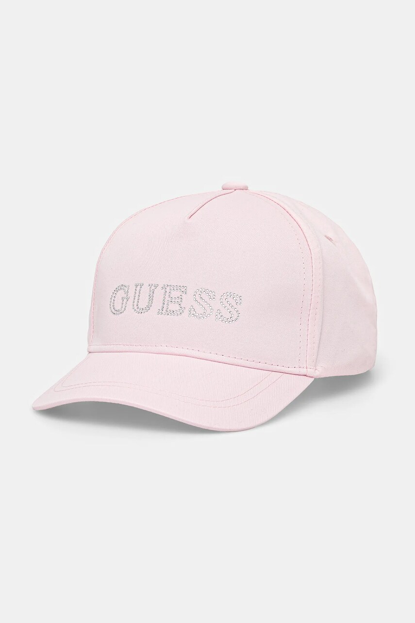 Levně Dětská bavlněná kšiltovka Guess růžová barva, s aplikací, J5RZ40 WO08O