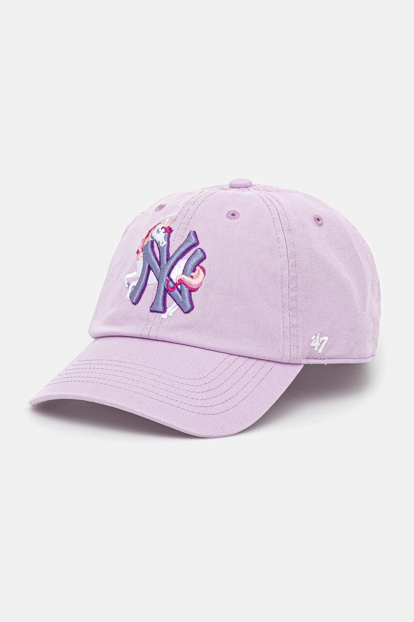 47 brand șapcă din bumbac pentru copii MLB New York Yankees culoarea violet, cu imprimeu, B-CRITC17GWS-YX-KIDS