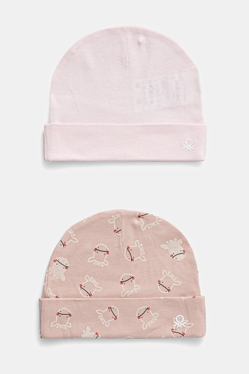 United Colors of Benetton șapcă din bumbac pentru bebeluși 2-pack culoarea roz, bumbac, din tesatura neteda, 3PWB0A004