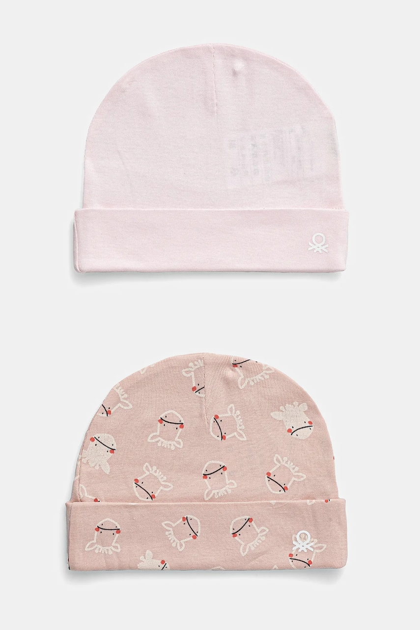 United Colors of Benetton șapcă din bumbac pentru bebeluși 2-pack culoarea roz, bumbac, din tesatura neteda, 3PWB0A004