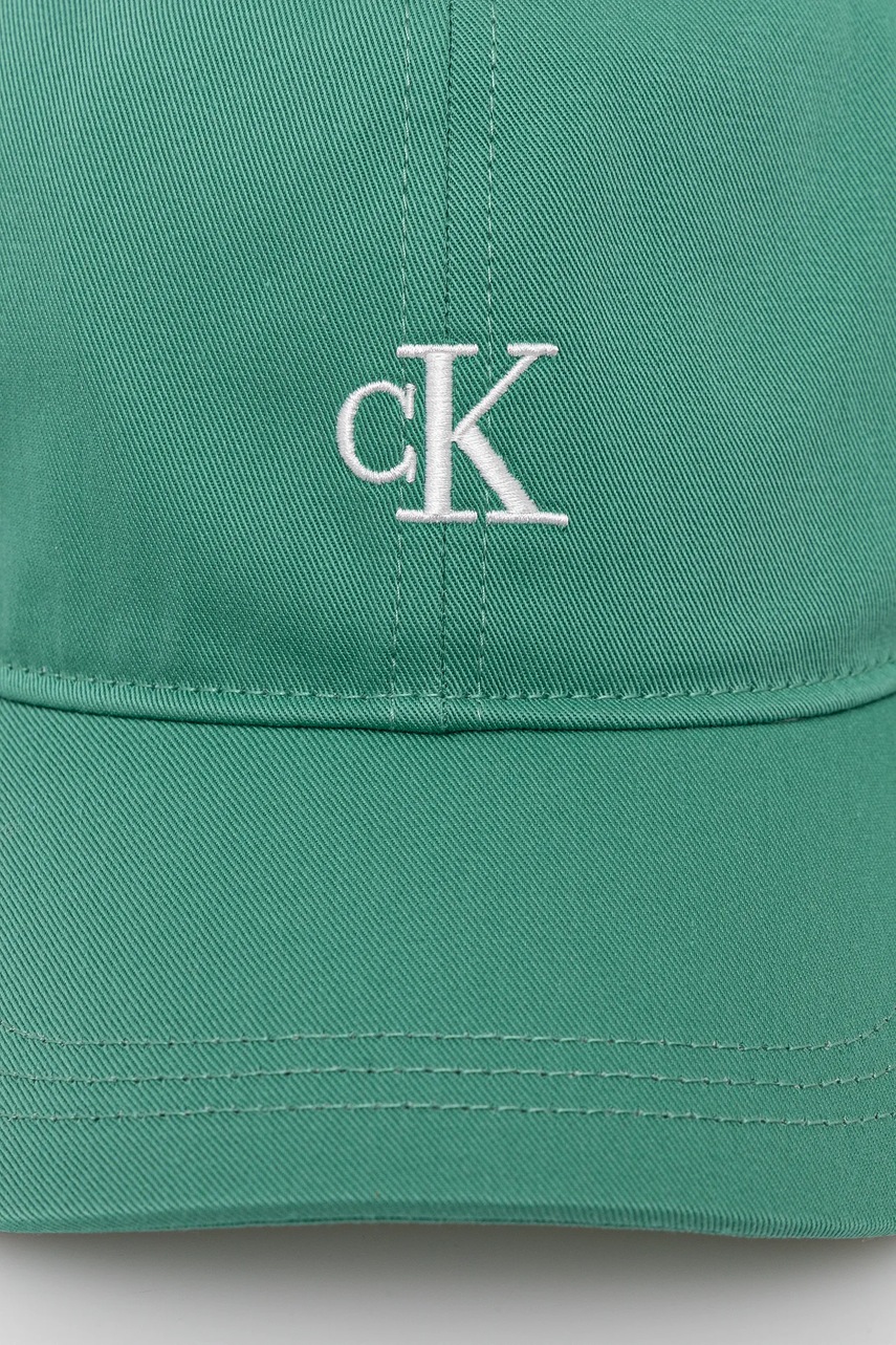 Детская хлопковая кепка Calvin Klein Jeans цвет зелёный однотонная IU0IU00150
