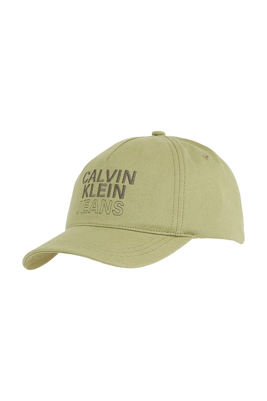 Levně Dětská bavlněná kšiltovka Calvin Klein Jeans zelená barva, s aplikací, IU0IU00663