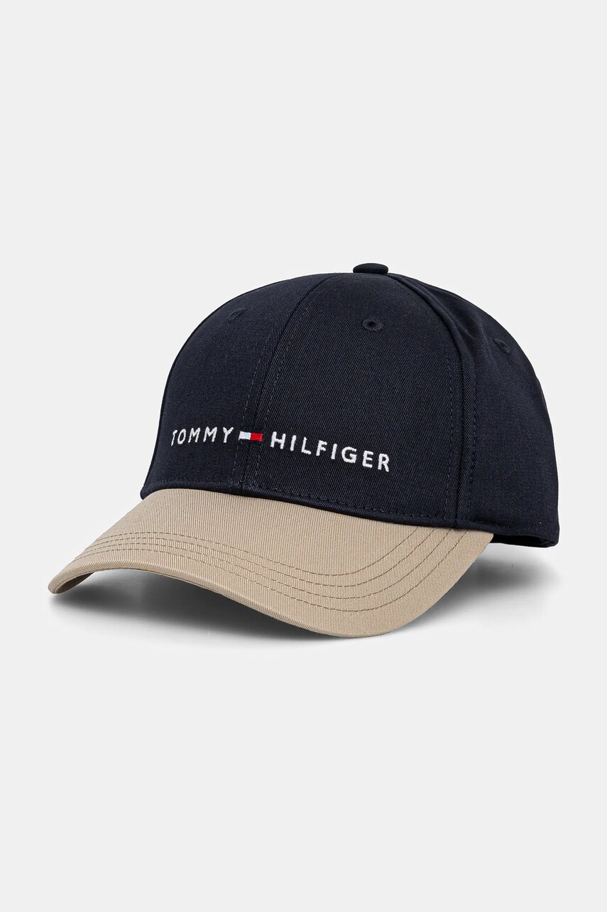 Levně Dětská bavlněná kšiltovka Tommy Hilfiger tmavomodrá barva, s aplikací, AU0AU01963
