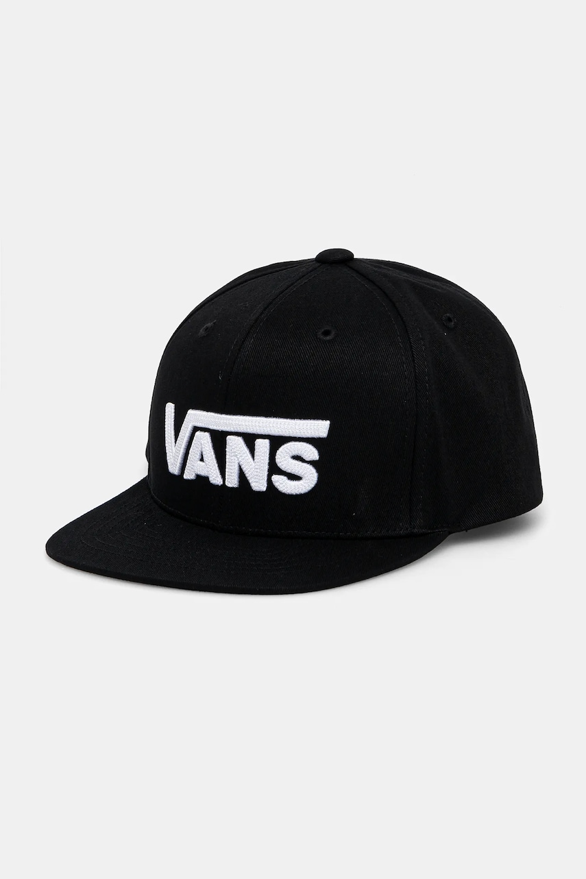 Levně Dětská bavlněná kšiltovka Vans DROP V II SNAPBACK černá barva, s aplikací, VN0A36OUBLK1