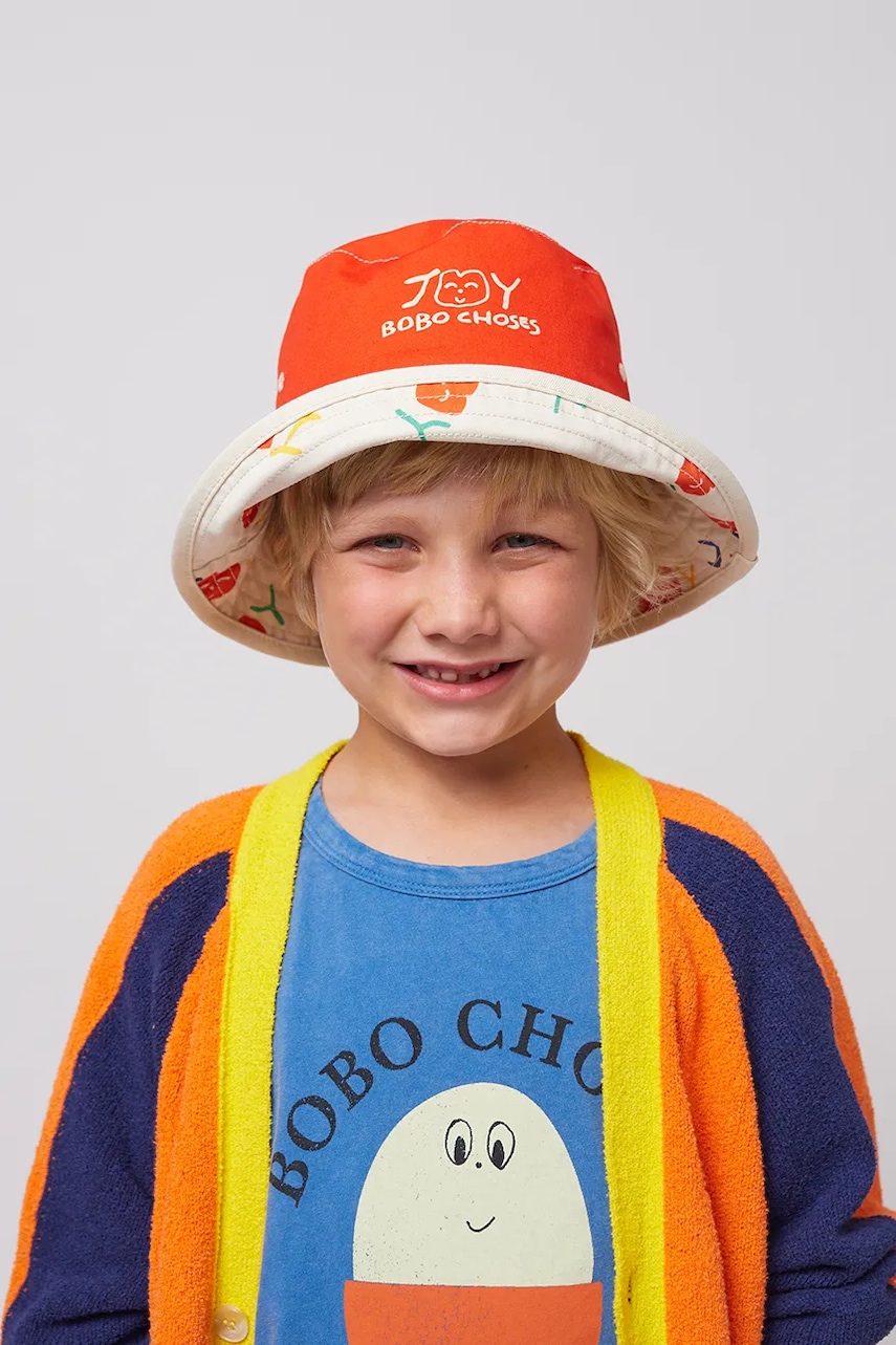 Bobo Choses pălărie reversibilă din bumbac pentru copii Joyful Face culoarea portocaliu, bumbac, 125AI016