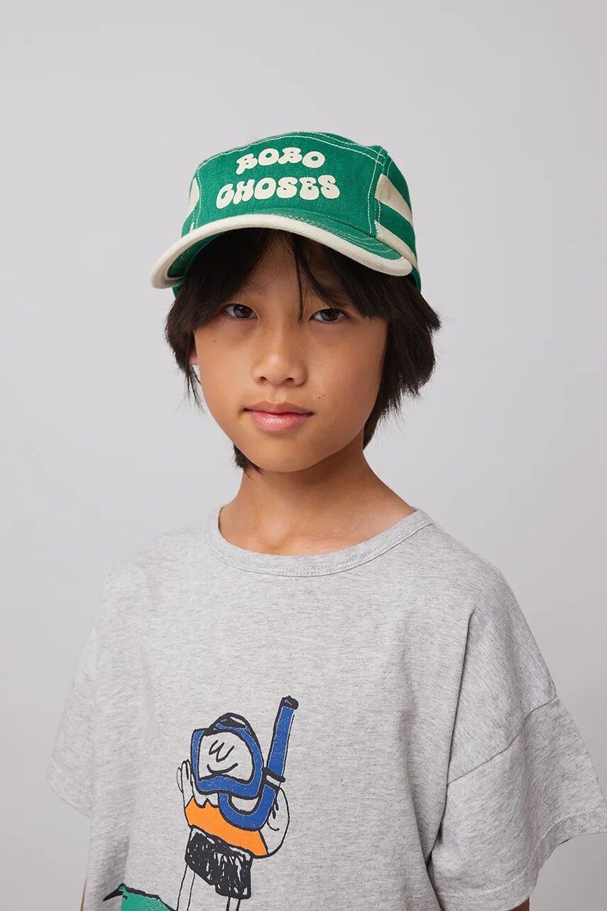 Bobo Choses sapca din bumbac pentru copii culoarea verde, cu imprimeu, 125AI024