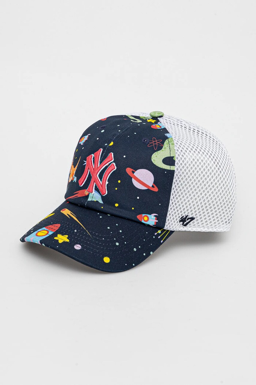 47 brand sapca MLB New York Yankees culoarea albastru marin, cu imprimeu, B-SDINO17GWS-NY-KIDS
