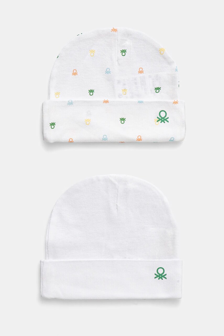 United Colors of Benetton șapcă din bumbac pentru bebeluși 2-pack culoarea alb, bumbac, din tesatura neteda, 3PWB0A004