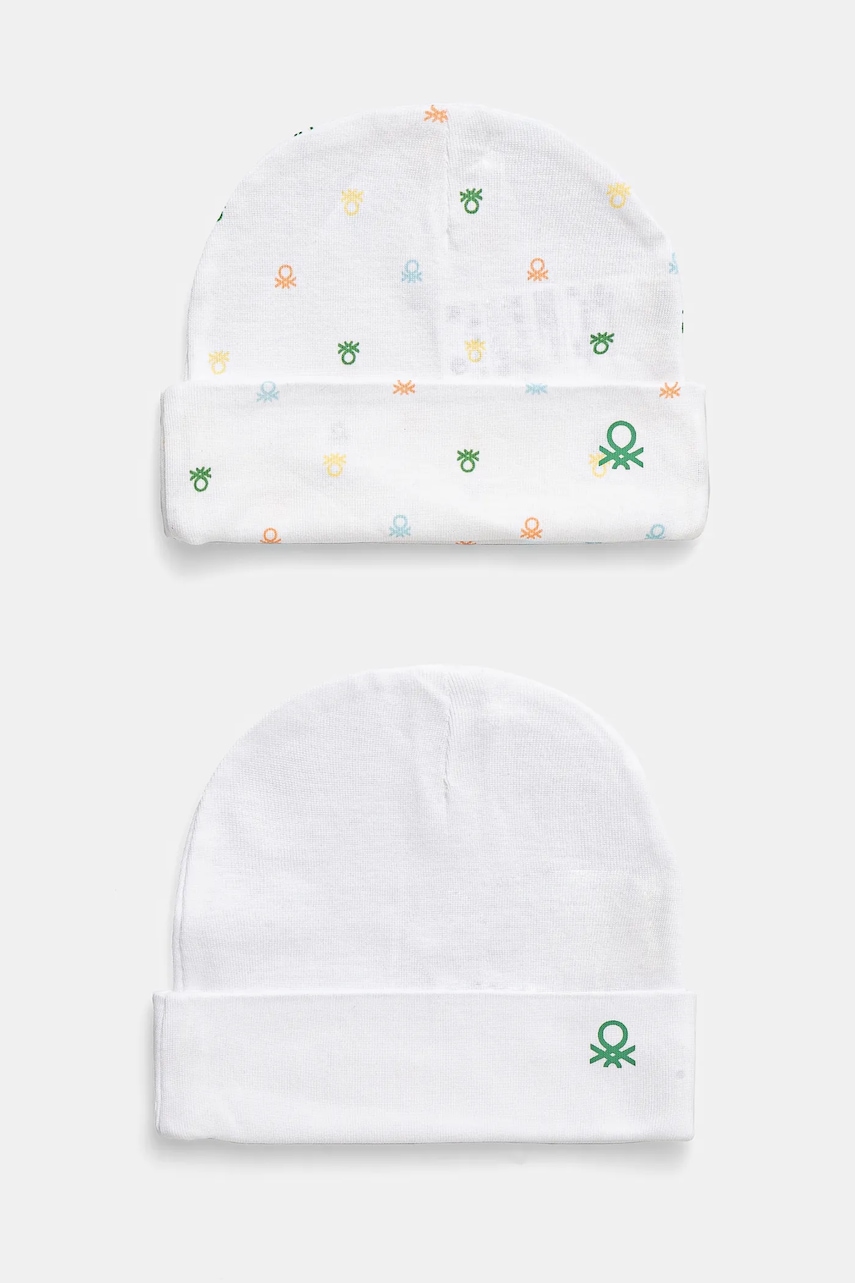 United Colors of Benetton șapcă din bumbac pentru bebeluși 2-pack culoarea alb, bumbac, din tesatura neteda, 3PWB0A004