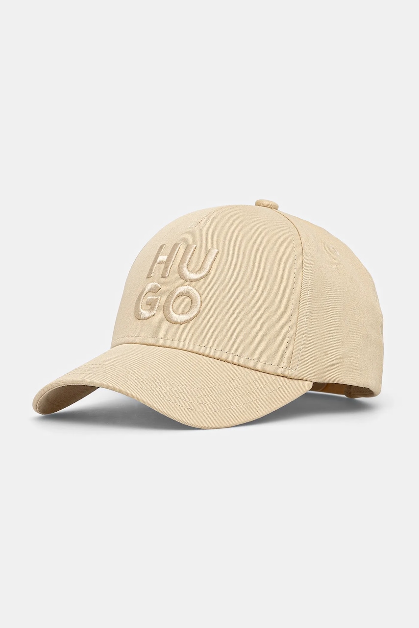 HUGO șapcă de baseball din bumbac culoarea bej, cu imprimeu, 50533409
