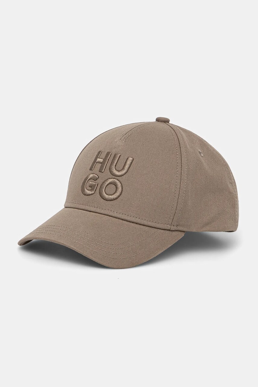 HUGO sapca de baseball din bumbac culoarea maro, cu imprimeu, 50533409