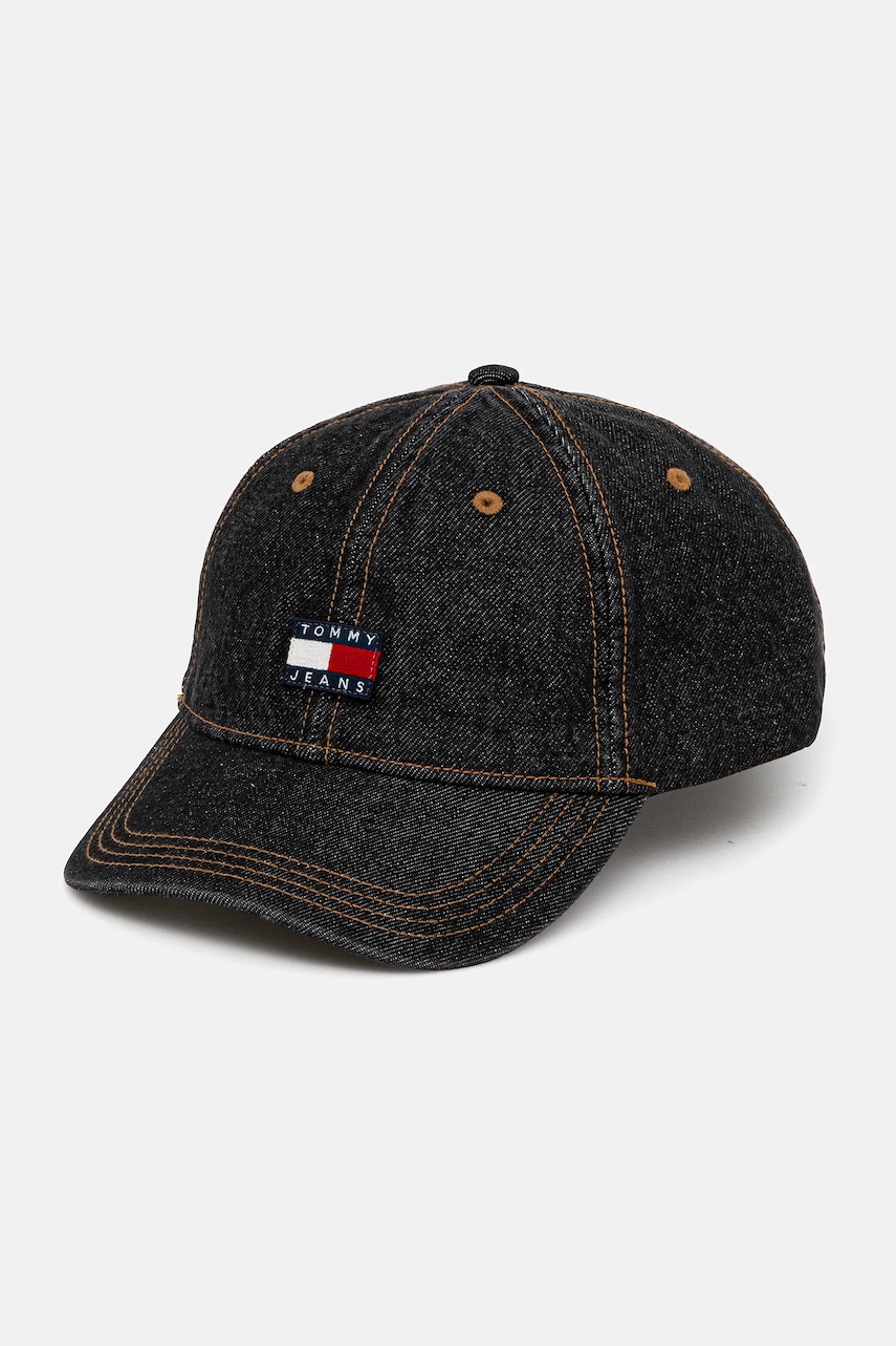 Tommy Jeans șapcă de baseball din denim bărbați, culoarea bleumarin, cu imprimeu, AM0AM13535 Tommy Jeans șapcă de baseball din denim bărbați, culoarea bleumarin, cu imprimeu, AM0AM13535