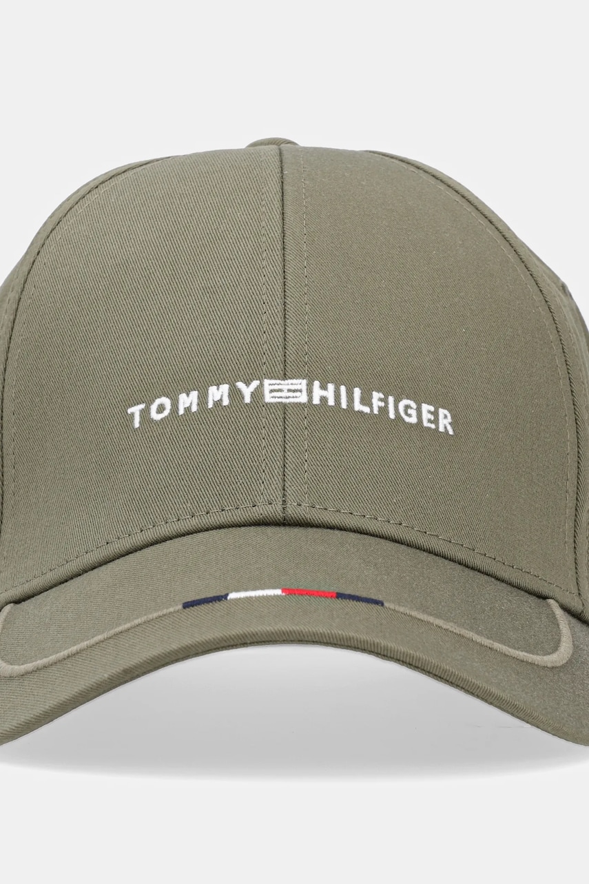Хлопковая кепка Tommy Hilfiger цвет зелёный с аппликацией AM0AM13001 Хлопковая кепка Tommy Hilfiger цвет зелёный с аппликацией AM0AM13001