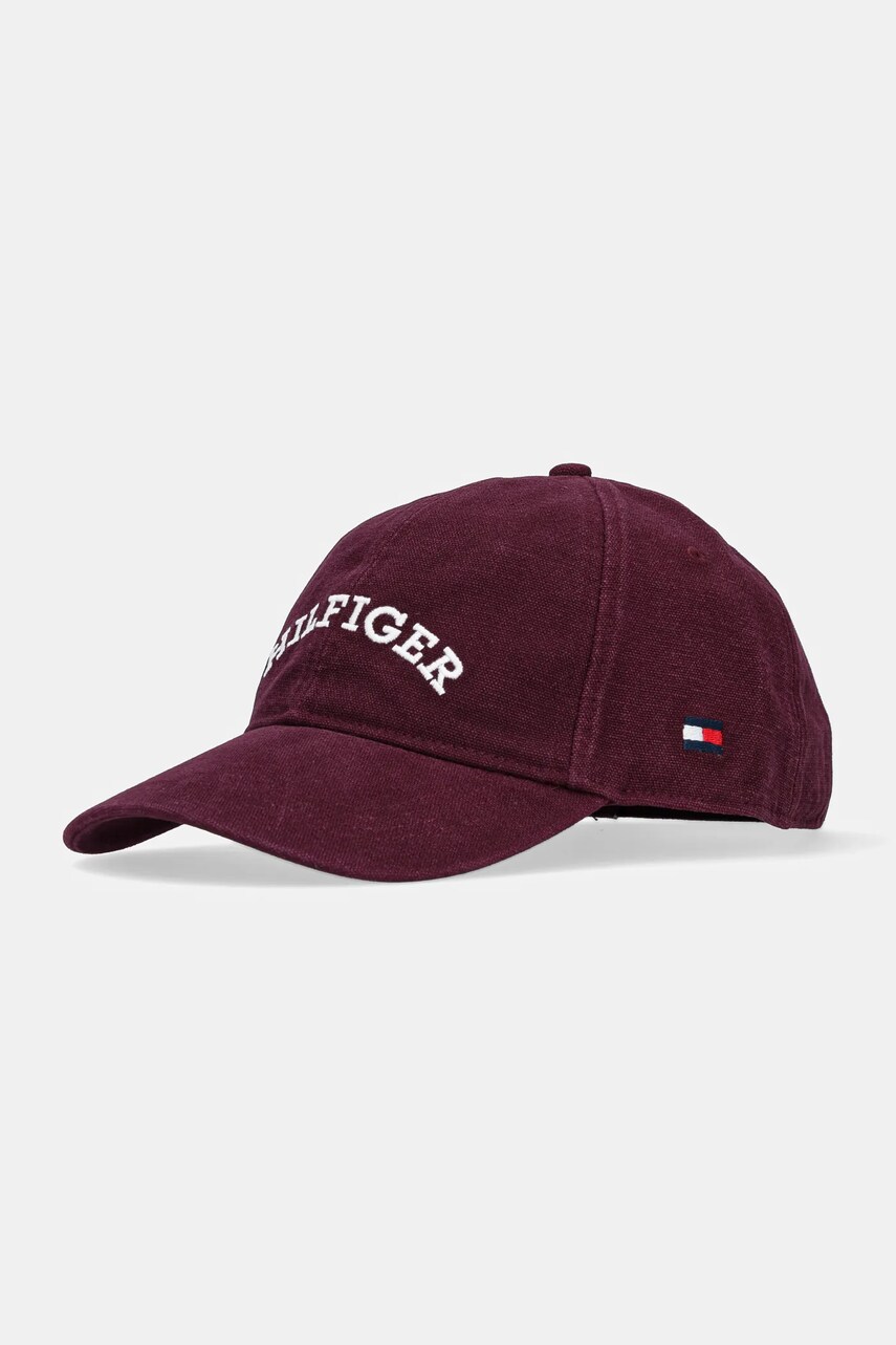 Levně Bavlněná baseballová čepice Tommy Hilfiger vínová barva, s aplikací, AM0AM13003