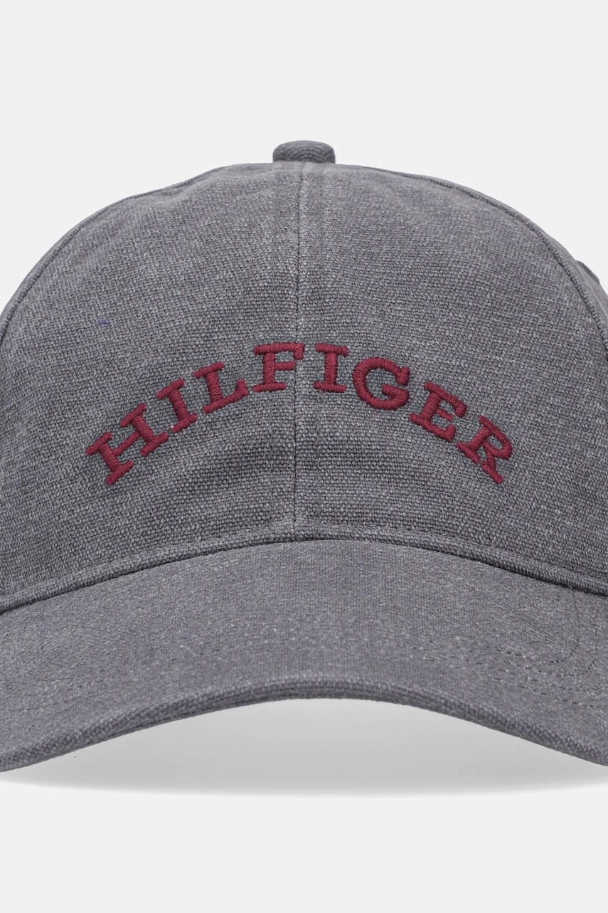 Хлопковая кепка Tommy Hilfiger цвет серый с аппликацией AM0AM13003 Хлопковая кепка Tommy Hilfiger цвет серый с аппликацией AM0AM13003