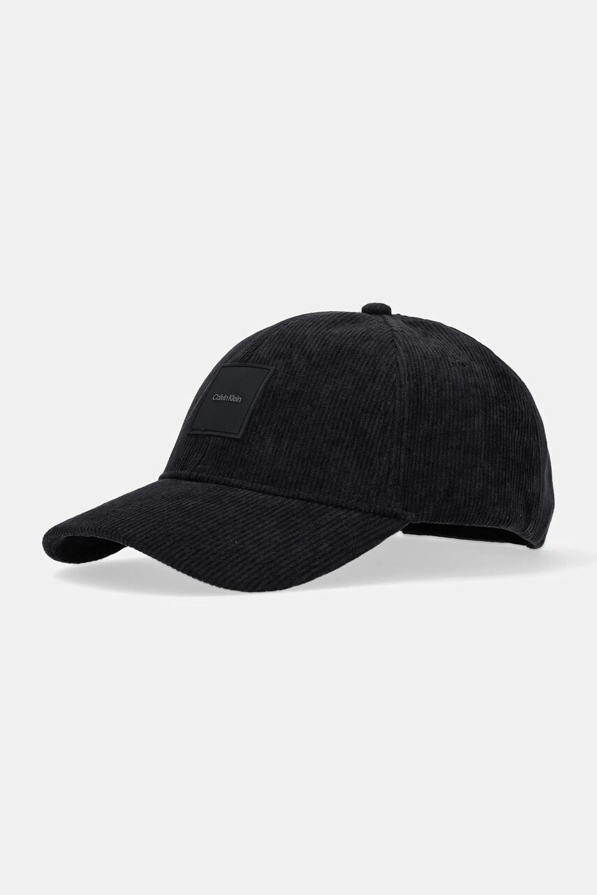 Levně Manšestrová kšiltovka Calvin Klein černá barva, s aplikací, K50K512612
