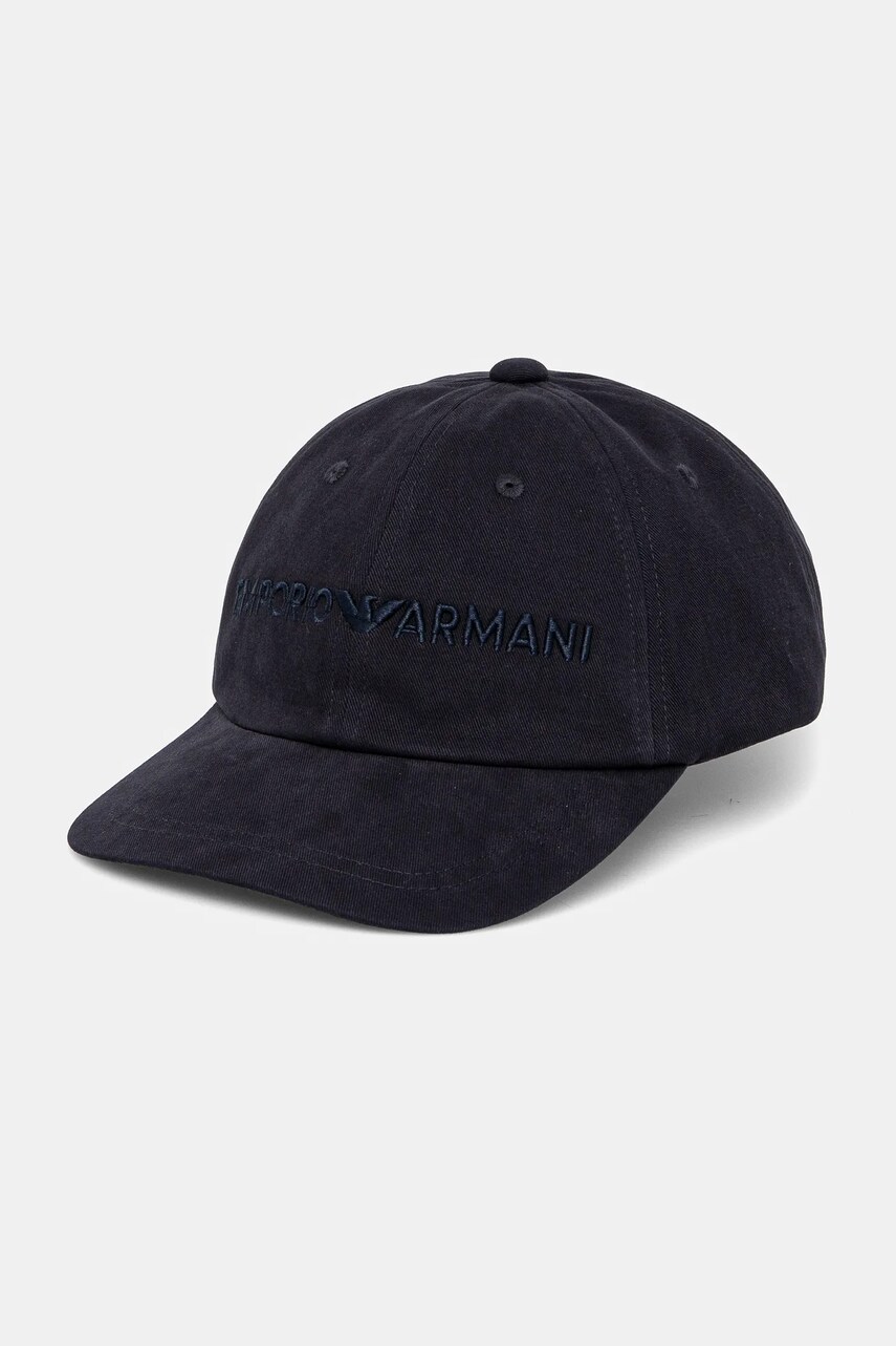 Emporio Armani sapca de baseball din bumbac culoarea bleumarin, cu imprimeu, EM001319 AF14032