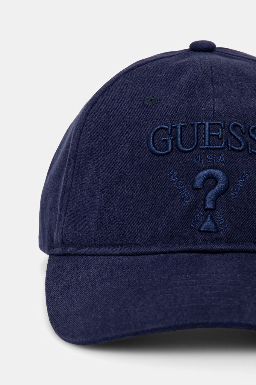 Хлопковая кепка Guess EMBROIDERED цвет синий с аппликацией M5RZ11 WO07T Хлопковая кепка Guess EMBROIDERED цвет синий с аппликацией M5RZ11 WO07T