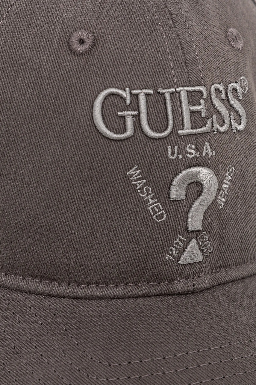 Хлопковая кепка Guess EMBROIDERED цвет серый с аппликацией M5RZ11 WO07T Хлопковая кепка Guess EMBROIDERED цвет серый с аппликацией M5RZ11 WO07T