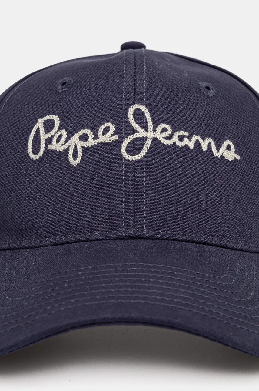 Хлопковая кепка Pepe Jeans MALLON CAP цвет синий с аппликацией PM040567 Хлопковая кепка Pepe Jeans MALLON CAP цвет синий с аппликацией PM040567