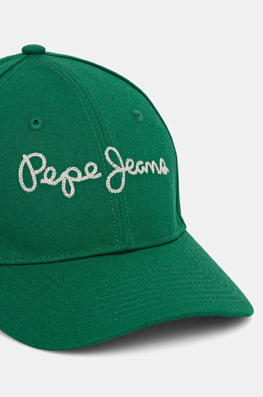 Хлопковая кепка Pepe Jeans MALLON CAP цвет зелёный с аппликацией PM040567 Хлопковая кепка Pepe Jeans MALLON CAP цвет зелёный с аппликацией PM040567