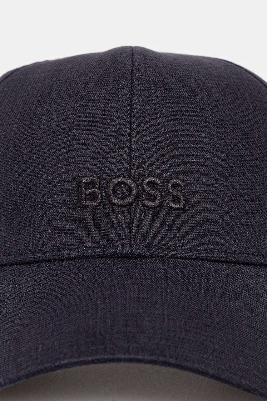 Льняная кепка BOSS цвет синий однотонная 50539422