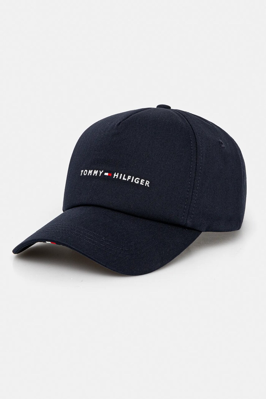 Levně Bavlněná baseballová čepice Tommy Hilfiger tmavomodrá barva, s aplikací, AM0AM13162