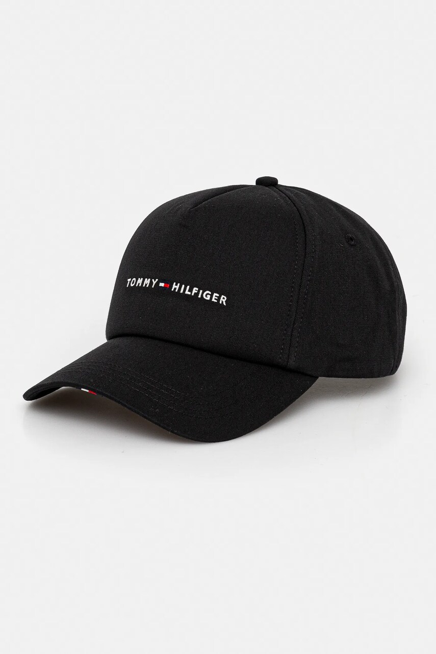 Levně Bavlněná baseballová čepice Tommy Hilfiger černá barva, s aplikací, AM0AM13162