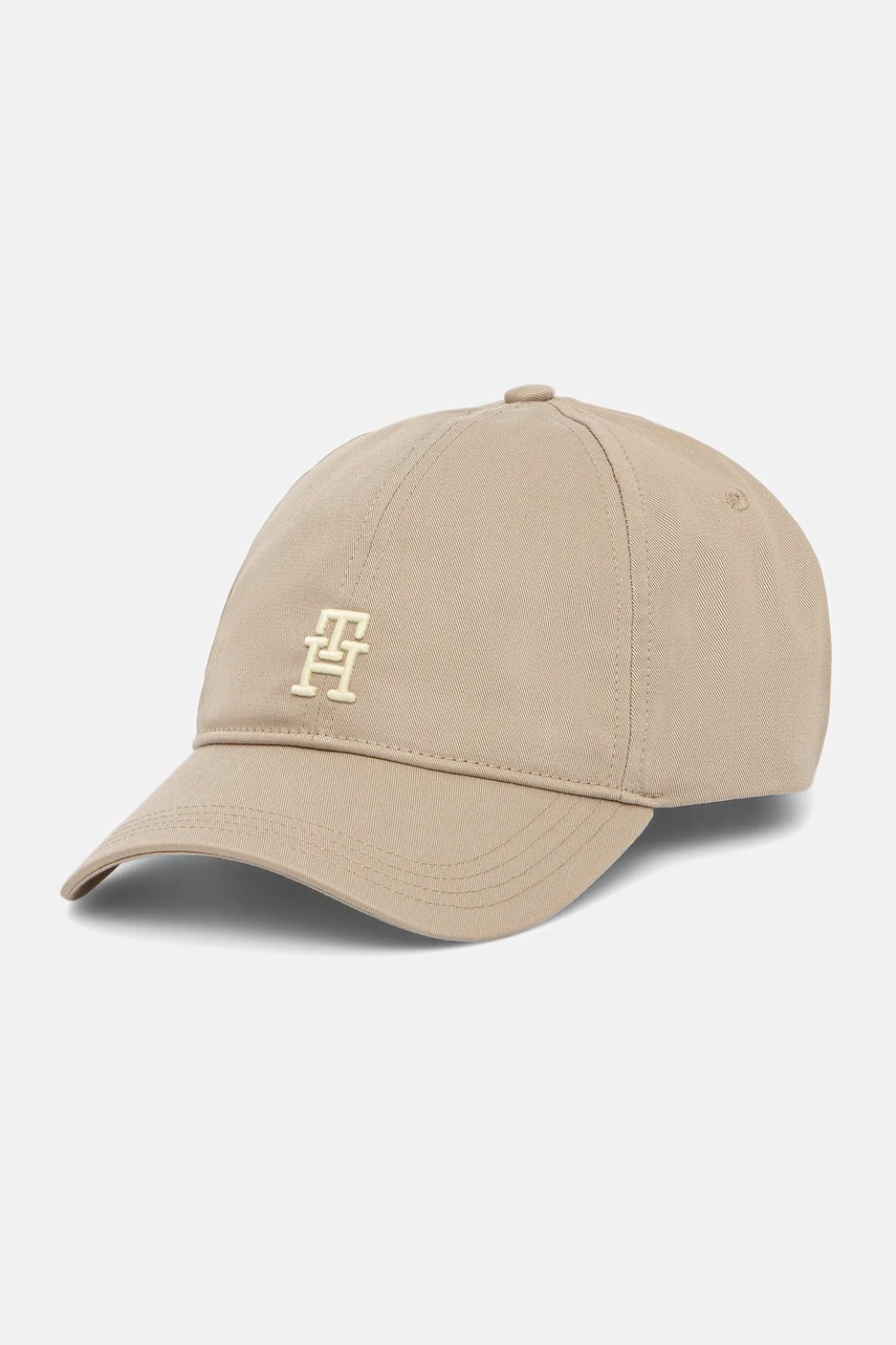Levně Bavlněná baseballová čepice Tommy Hilfiger béžová barva, s aplikací, AM0AM13542