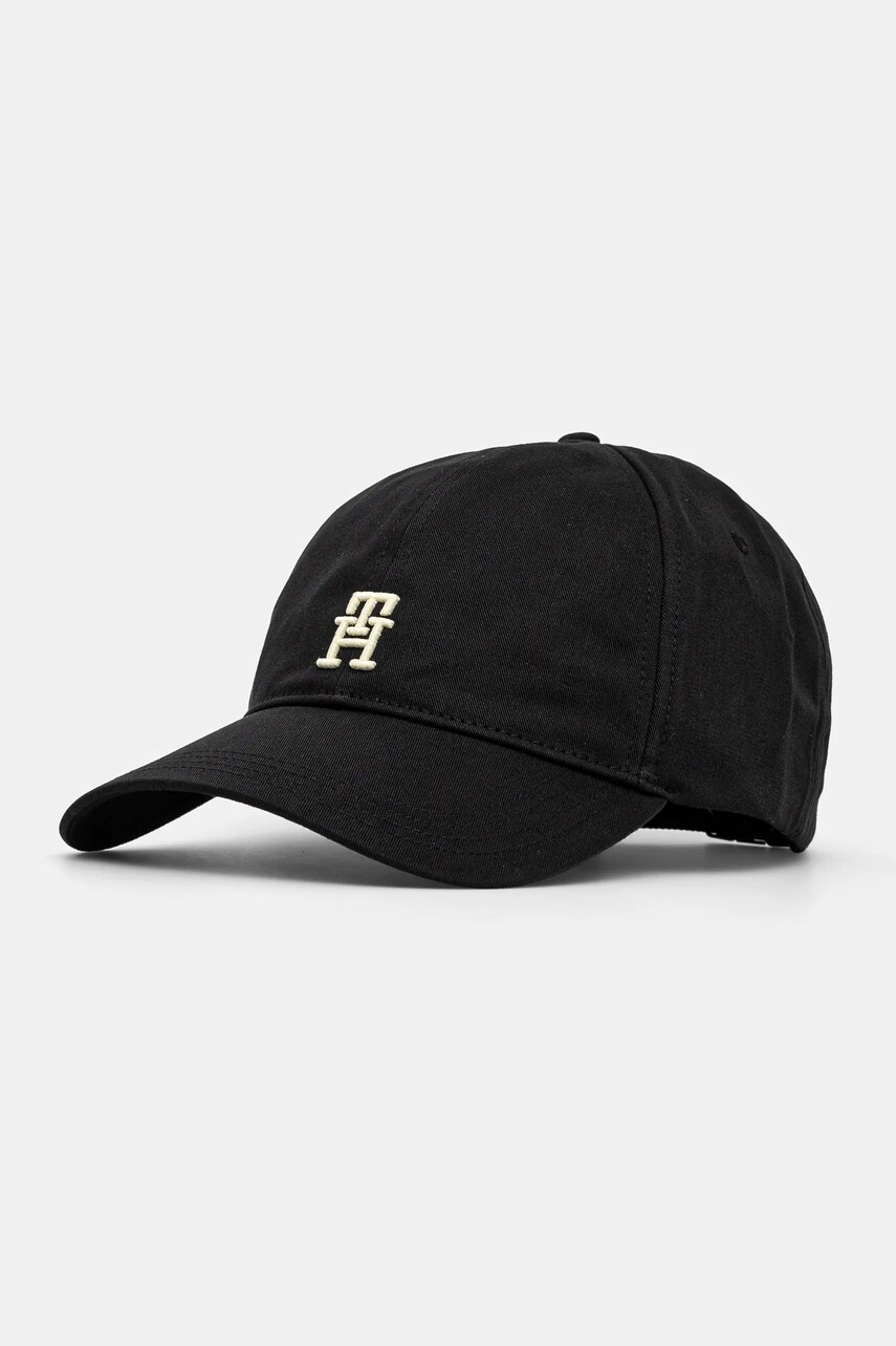 Levně Bavlněná baseballová čepice Tommy Hilfiger černá barva, s aplikací, AM0AM13542