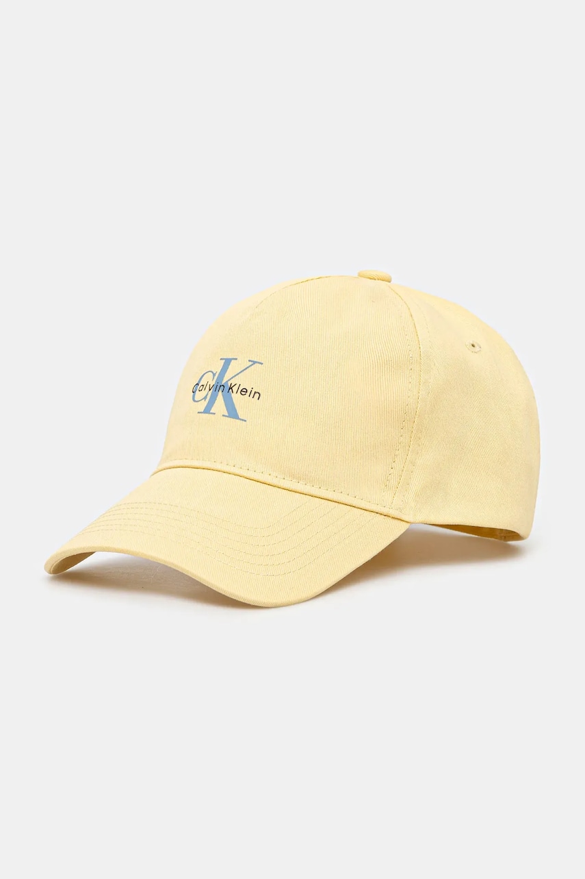 Levně Bavlněná baseballová čepice Calvin Klein Jeans žlutá barva, s potiskem, LV04G5032G