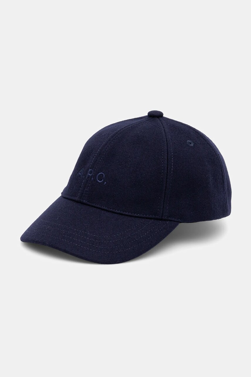 A.P.C. sapca de lana casquette charlie culoarea albastru marin, neted, WOARV.M24069