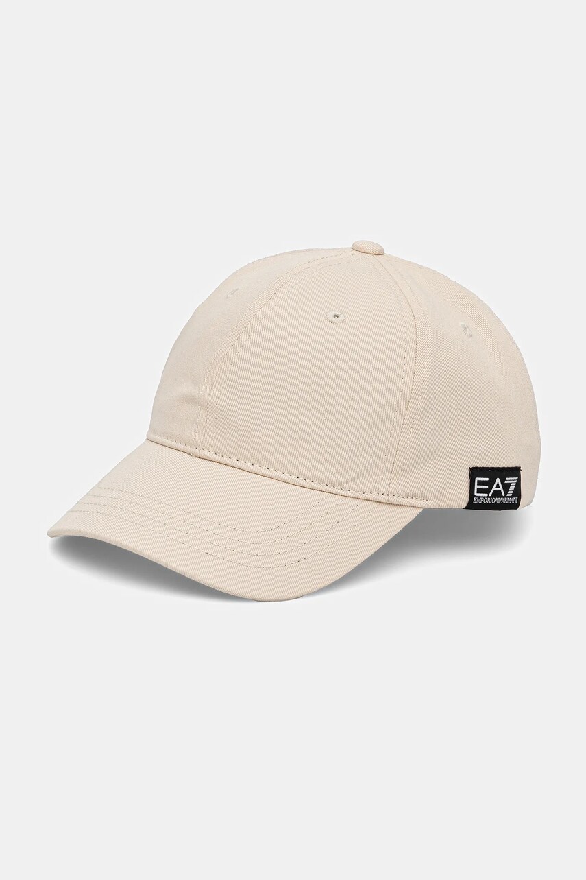 Levně Bavlněná baseballová čepice EA7 Emporio Armani béžová barva, s aplikací, AF11989.7X000047