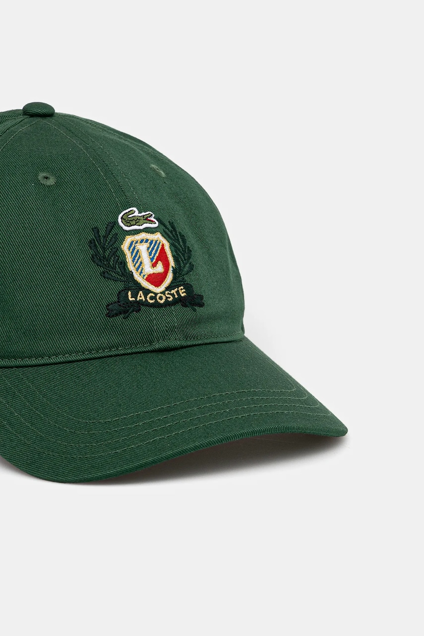 Хлопковая кепка Lacoste цвет зелёный с аппликацией RK9455 Хлопковая кепка Lacoste цвет зелёный с аппликацией RK9455