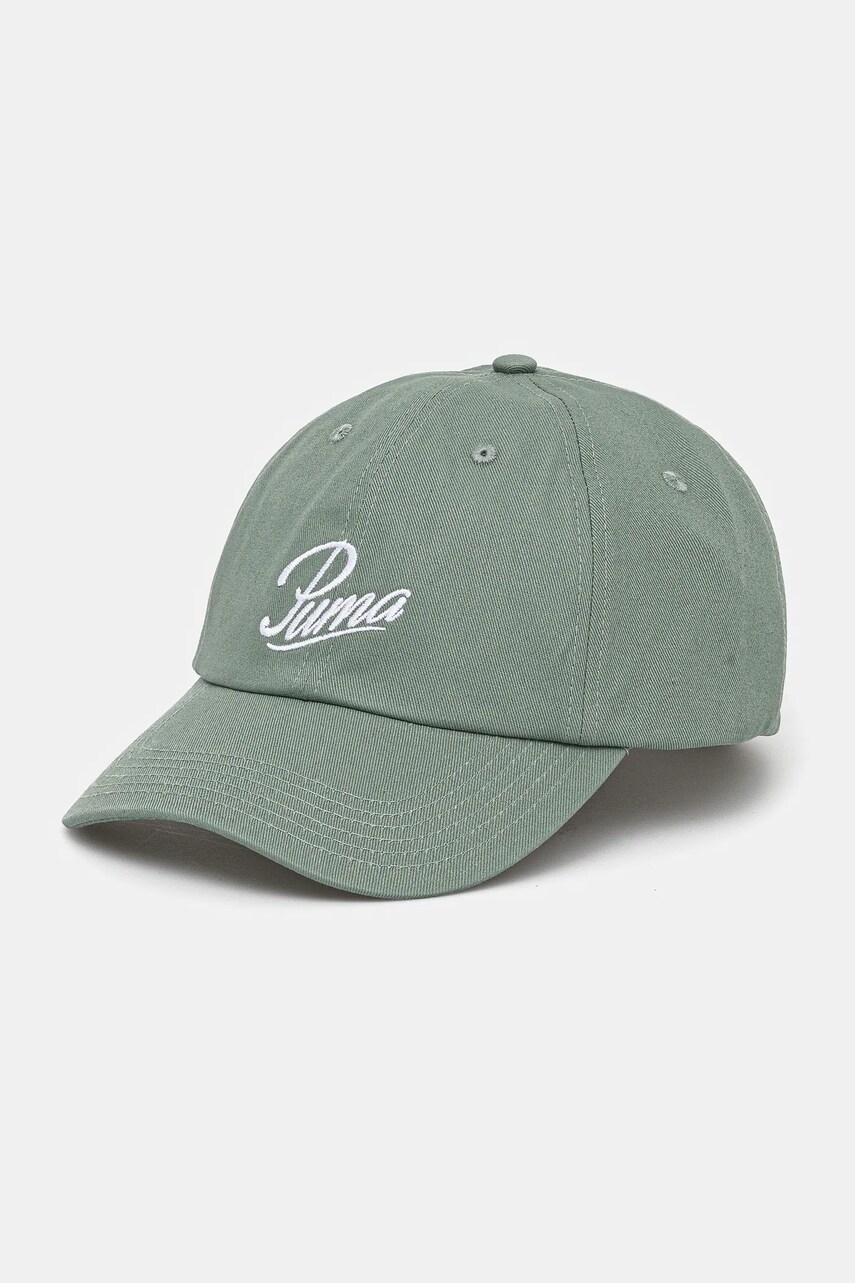 Puma șapcă de baseball din bumbac culoarea verde, uni, 25996