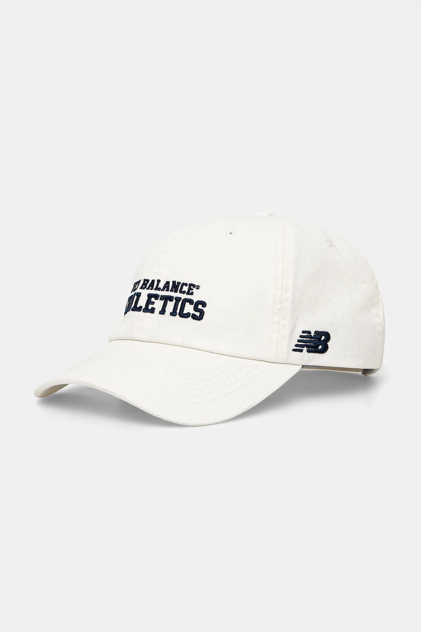 New Balance șapcă de baseball din bumbac culoarea bej, cu imprimeu, LAH51014SST New Balance șapcă de baseball din bumbac culoarea bej, cu imprimeu, LAH51014SST