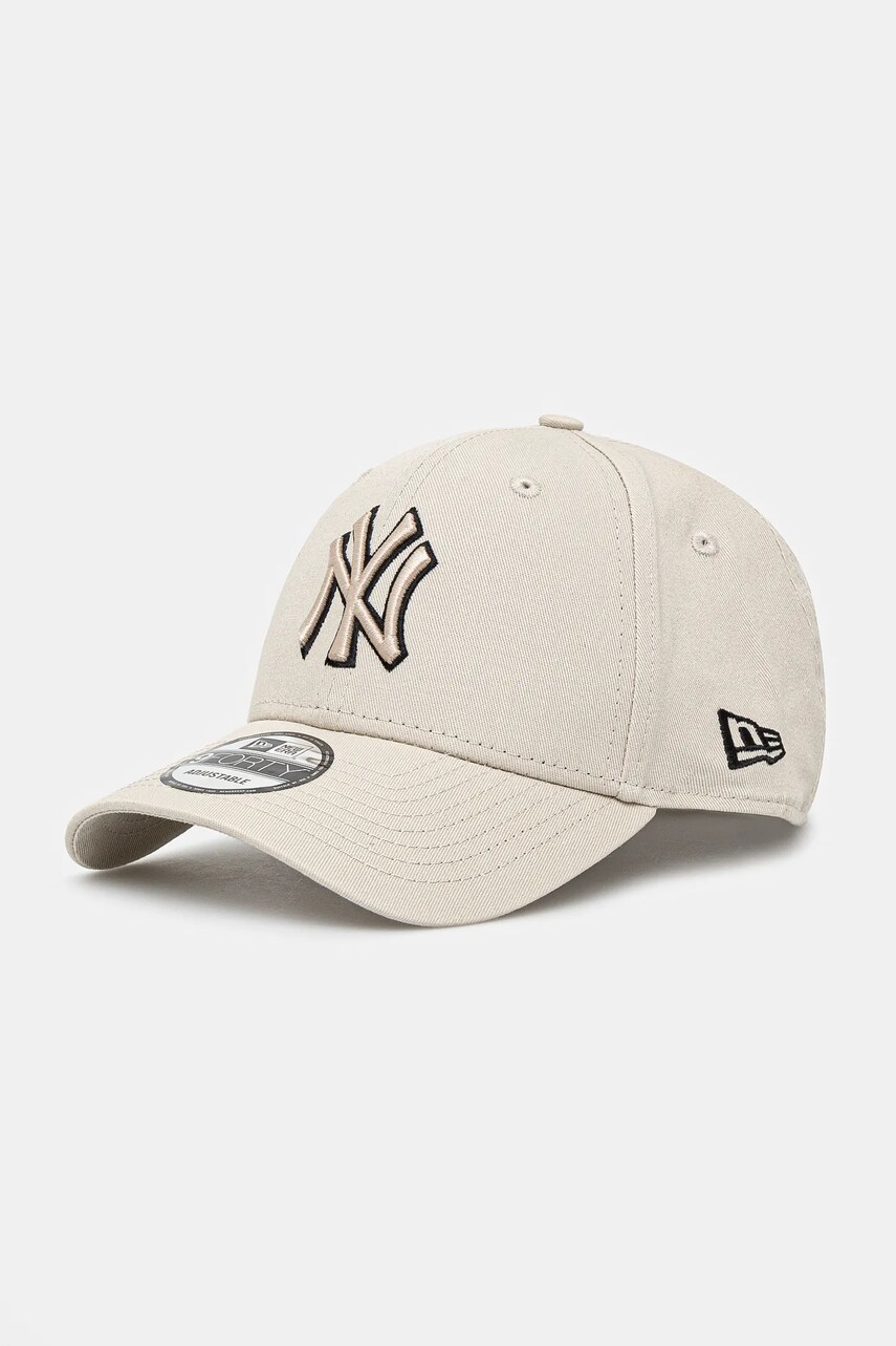 New Era sapca de baseball din bumbac culoarea bej, neted, 60595199