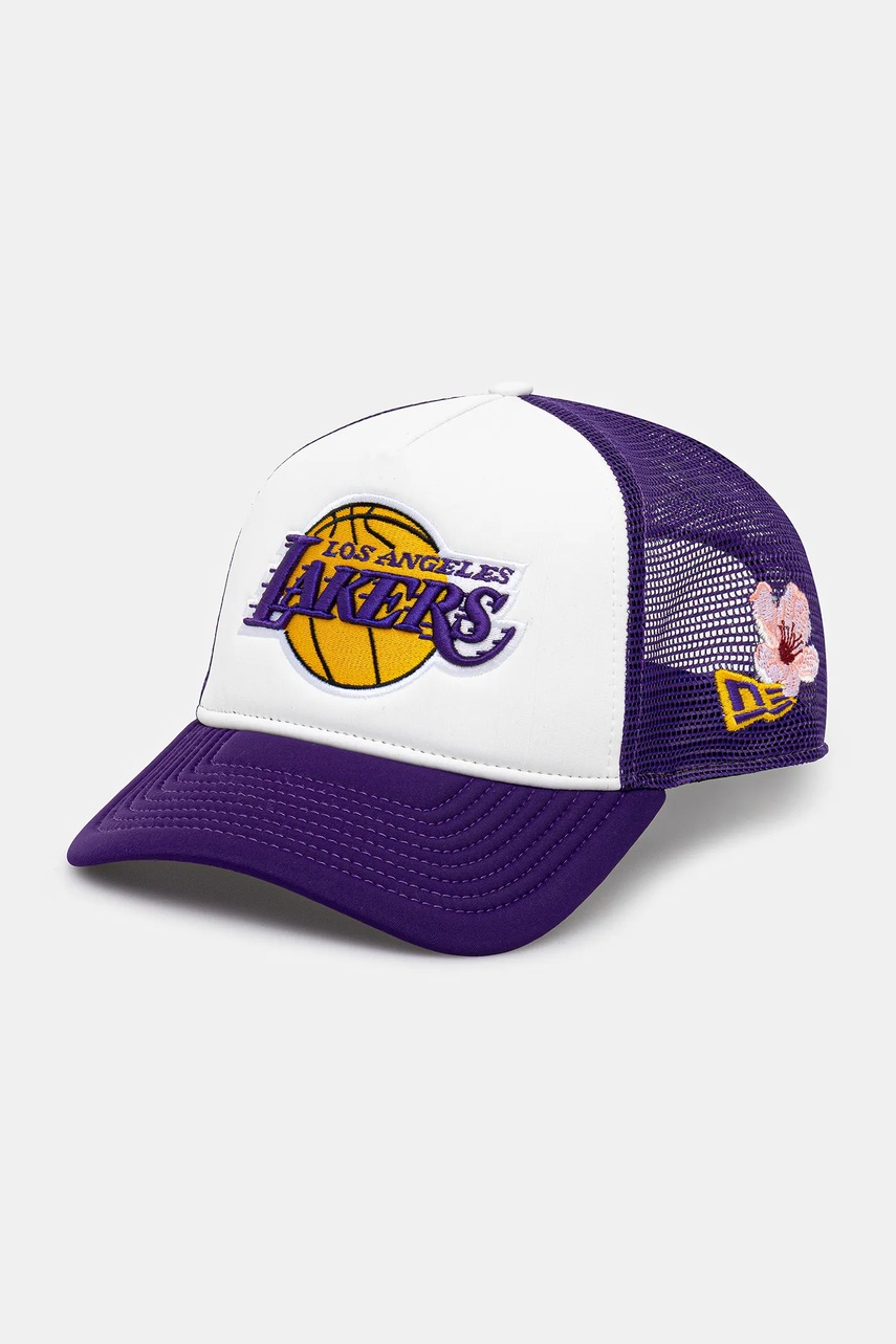 Kšiltovka New Era NBA Flower Trucker Lakers fialová barva, s aplikací, 60595278