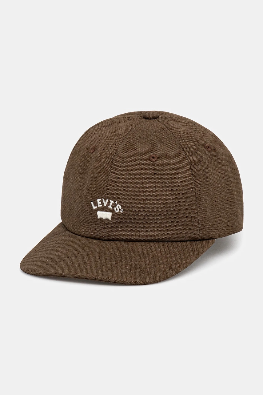 Levně Bavlněná baseballová čepice Levi's hnědá barva, s aplikací, 000AG-0011