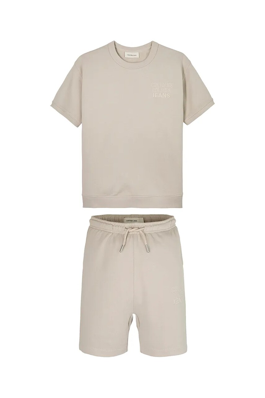 Levně Dětská bavlněná souprava Calvin Klein Jeans 0 béžová barva, IB0IB02386
