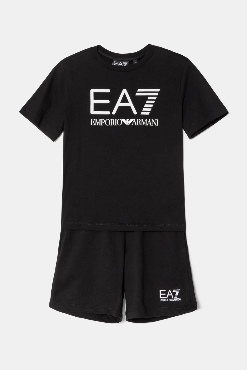 Levně Dětská bavlněná souprava EA7 Emporio Armani černá barva, 7B000043 AF10378