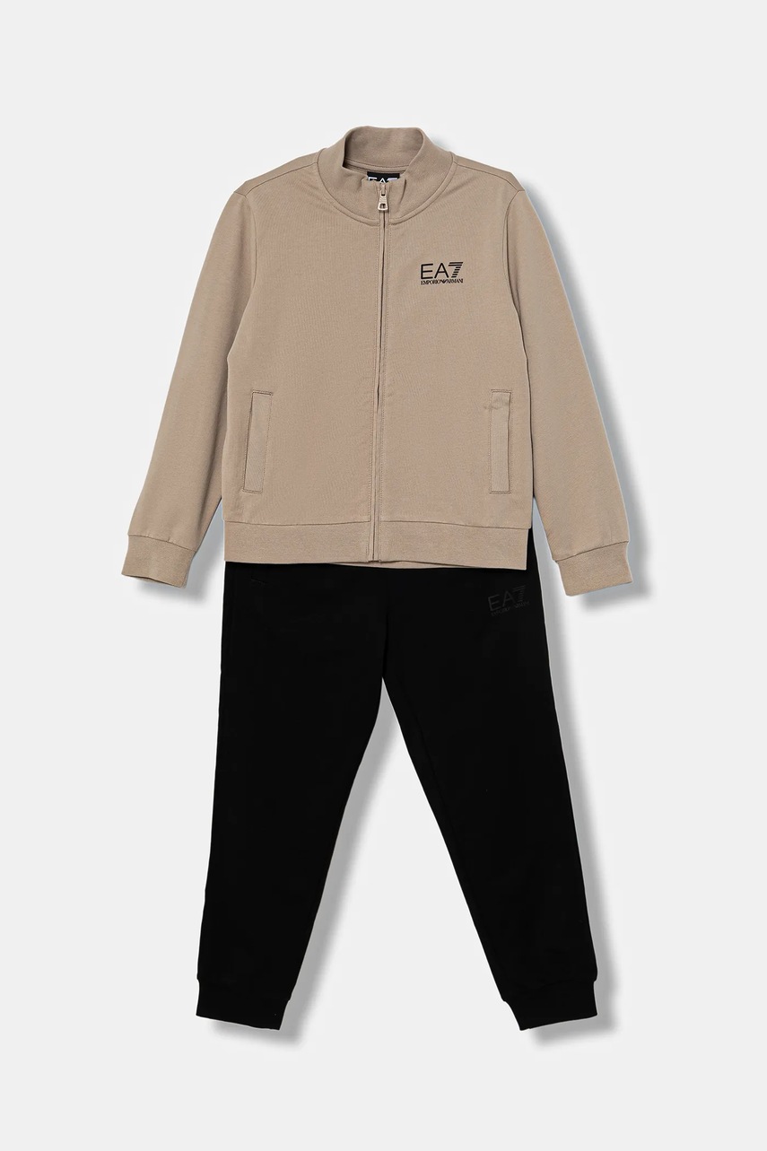 Levně Dětská bavlněná tepláková souprava EA7 Emporio Armani béžová barva, 7B000030 AF10380