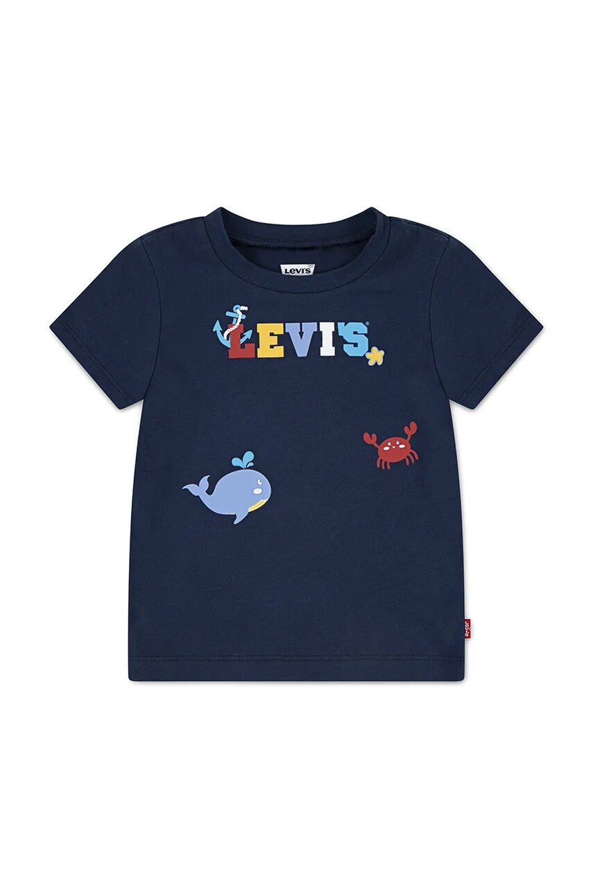 Levi\'s tricou din bumbac pentru bebelusi COASTAL CRITTERS LOGO TEE culoarea albastru marin, cu imprimeu, 6EM319