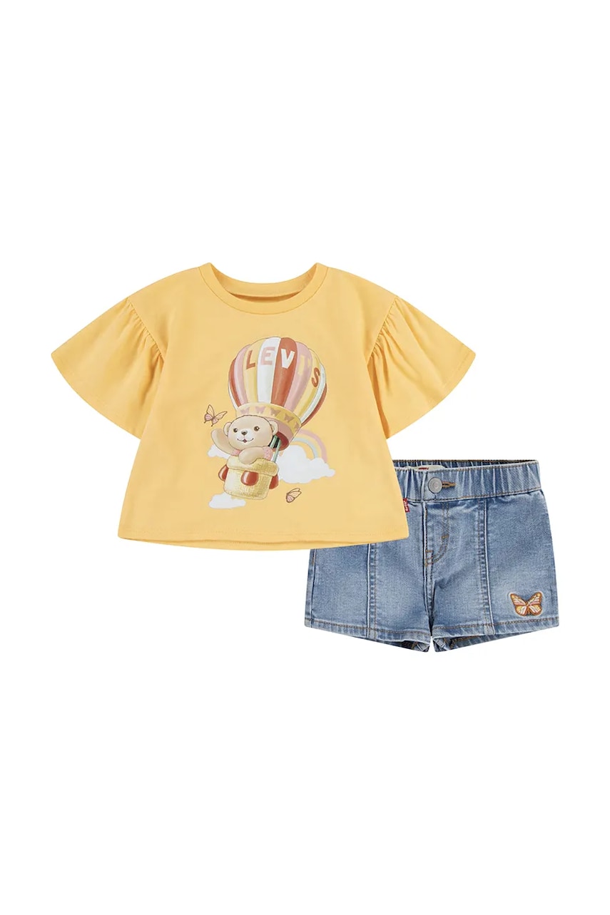 Levi's compleu bebe LIV FLTTR SLV TEE AND SHOR culoarea galben, 1EM173 Levi's compleu bebe LIV FLTTR SLV TEE AND SHOR culoarea galben, 1EM173