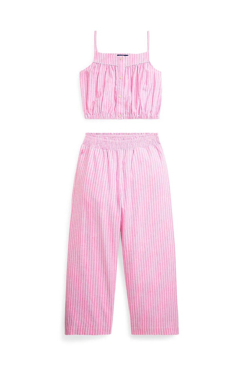 Levně Dětská lněná sada Polo Ralph Lauren fialová barva, 313964580001