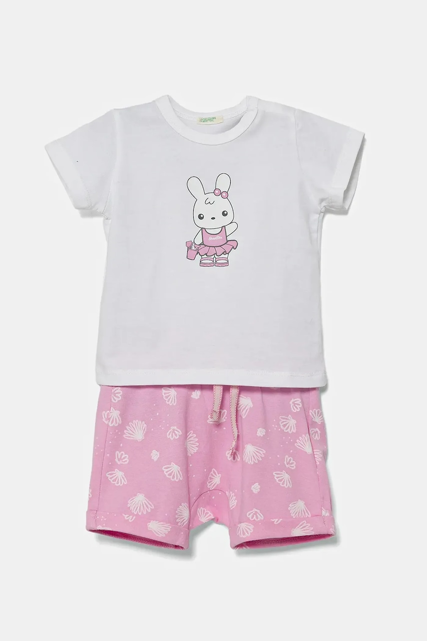 United Colors of Benetton set de bumbac pentru bebeluși culoarea roz, 35ZEAK013