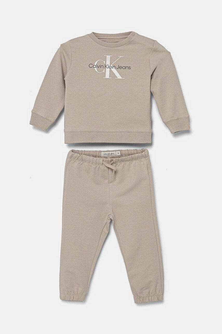 Levně Dětská tepláková souprava Calvin Klein Jeans béžová barva, IN0IN00017
