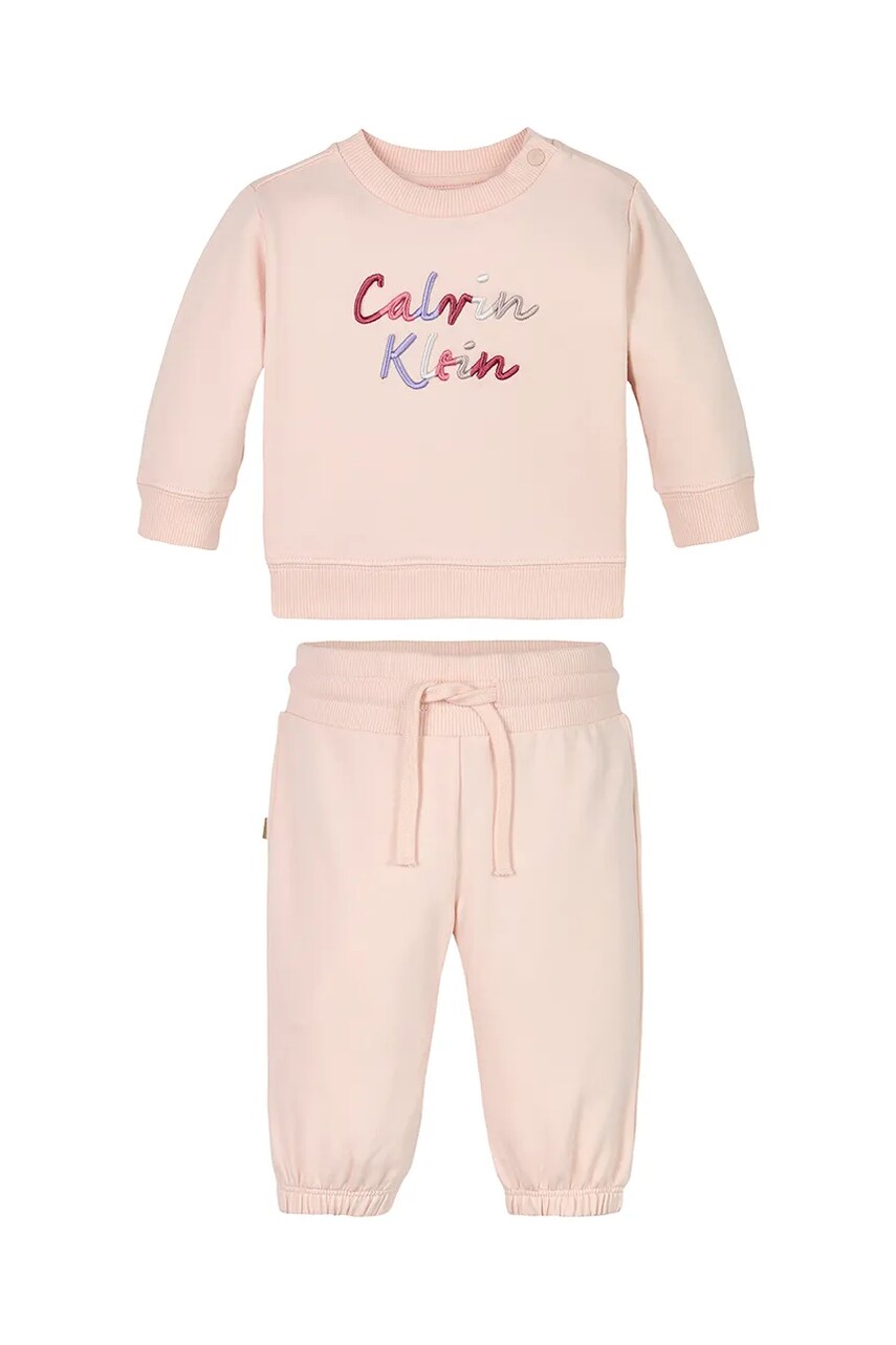 Levně Dětská tepláková souprava Calvin Klein Jeans růžová barva, IN0IN00307