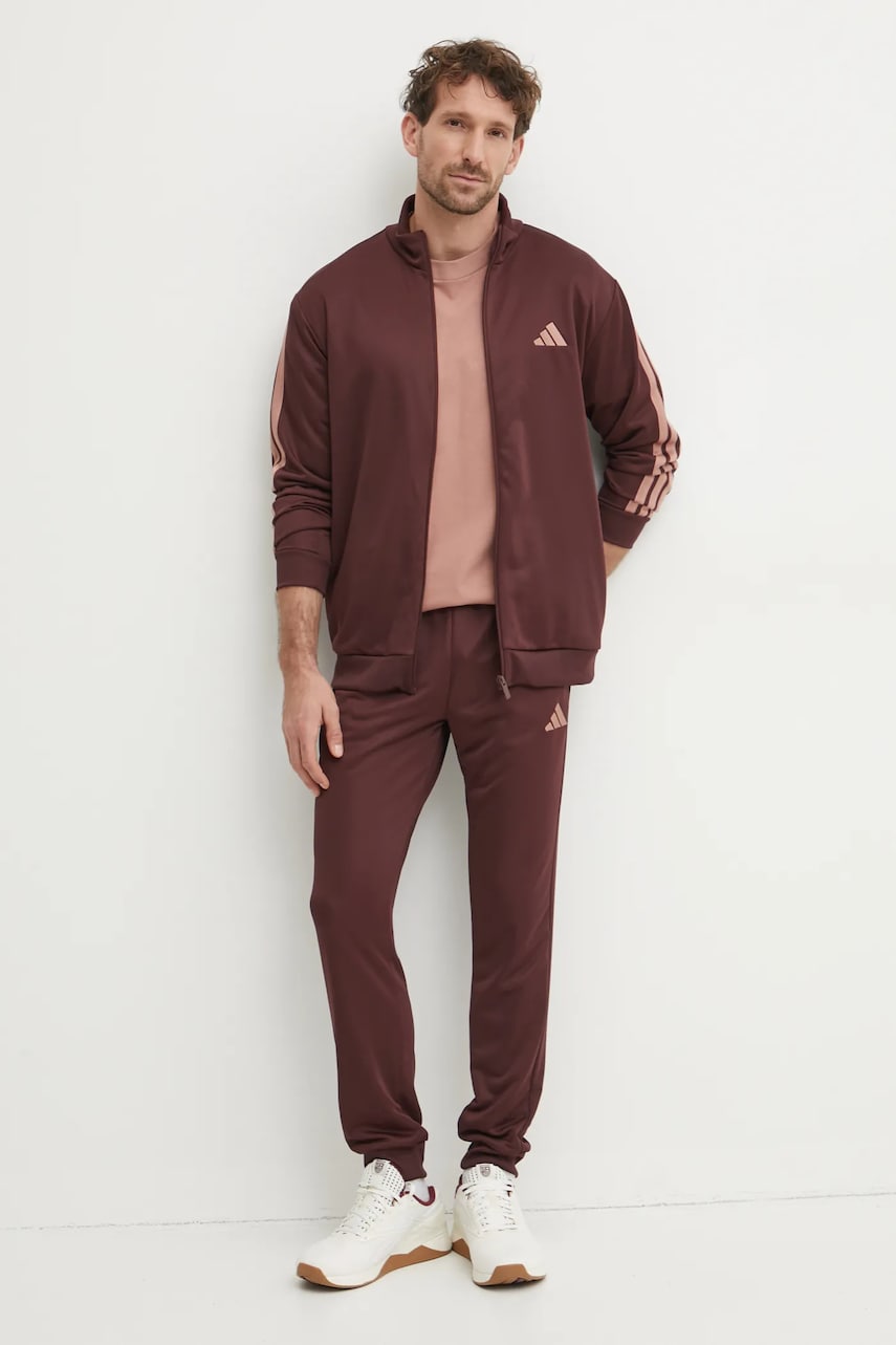 adidas trening 3S FT TT TS barbati, culoarea bordo, JI8872 adidas trening 3S FT TT TS barbati, culoarea bordo, JI8872